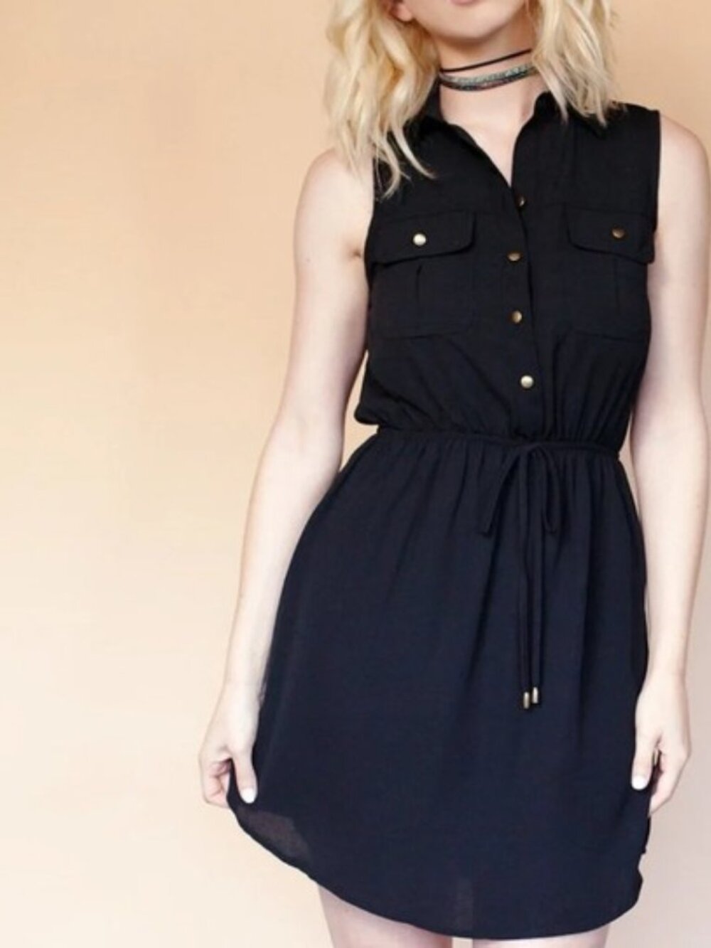 Bebop Black Sleeveless Shirt Dress M